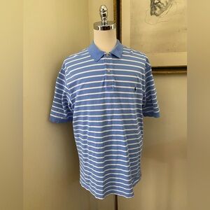 Polo Ralph Lauren Rare Vintage Pique Knit Polo Shirt in Blue/White Stripe XLT